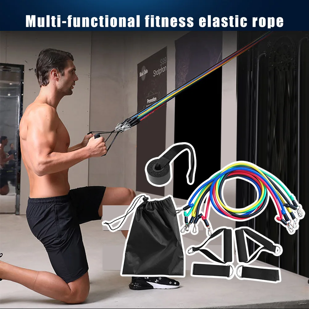 

11pcs Fitness Muscle Strength Training Pull Rope Elastic Resistance Bands with Mesh Bag Door Buckle for Home Workouts Strength