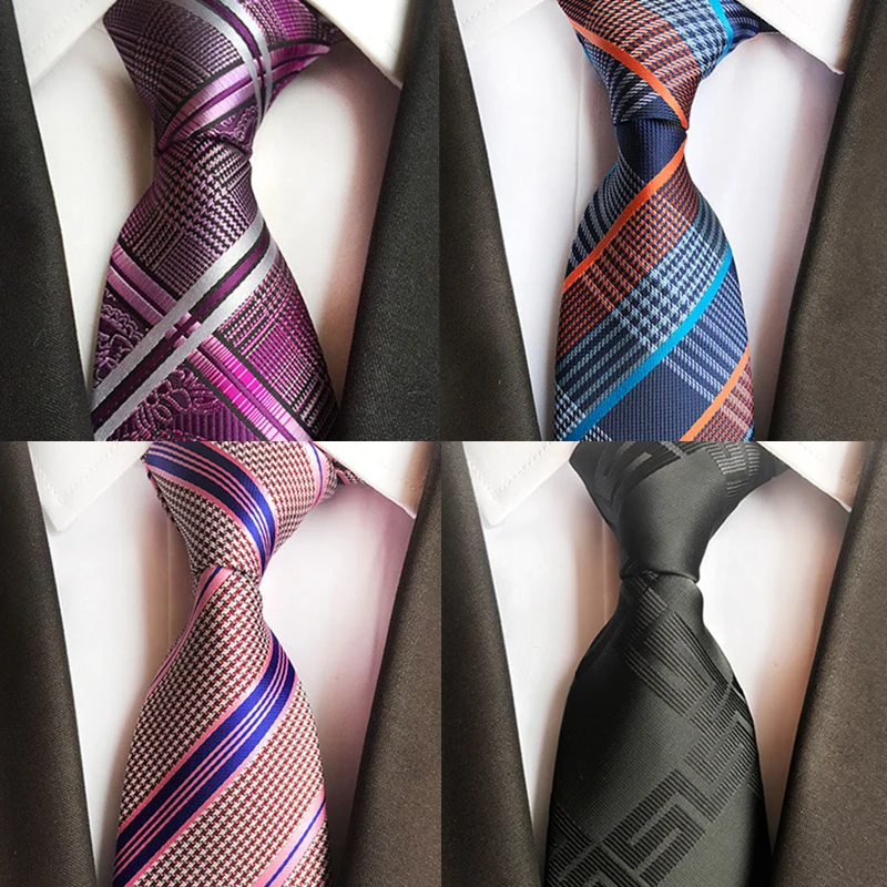 Classic 8cm Formal Tie Black Bule Striped Plaid Jacquard Necktie For Men Business Wedding Neckwear Gift Accessories Ties Gravata