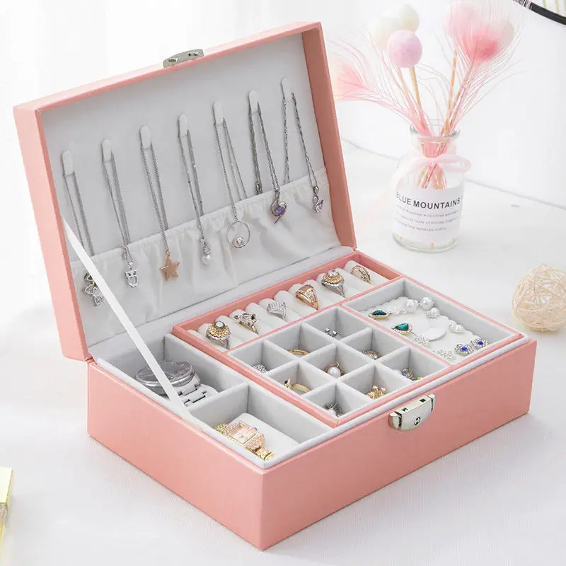2022 New Fashion Double-Layer Leather Jewelry Box High Quality Pu Hot Selling