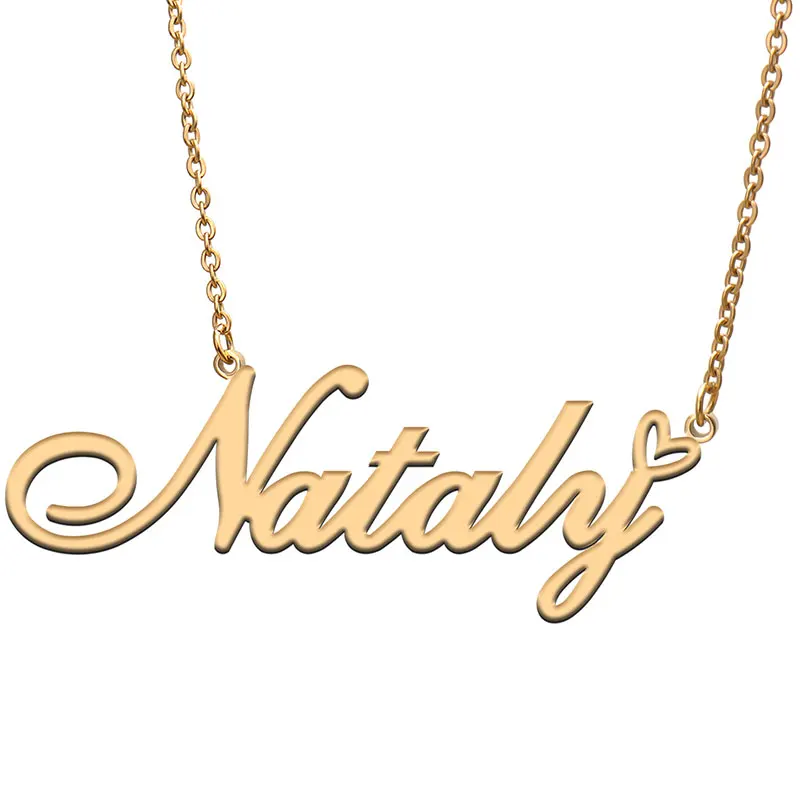 

Nataly Love Heart Name Necklace Personalized Gold Plated Stainless Steel Collar for Women Girls Friends Birthday Wedding Gift