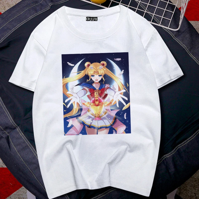 Летняя новинка Сейлор Мун модная футболка для женщин Harajuku короткий рукав Веселая