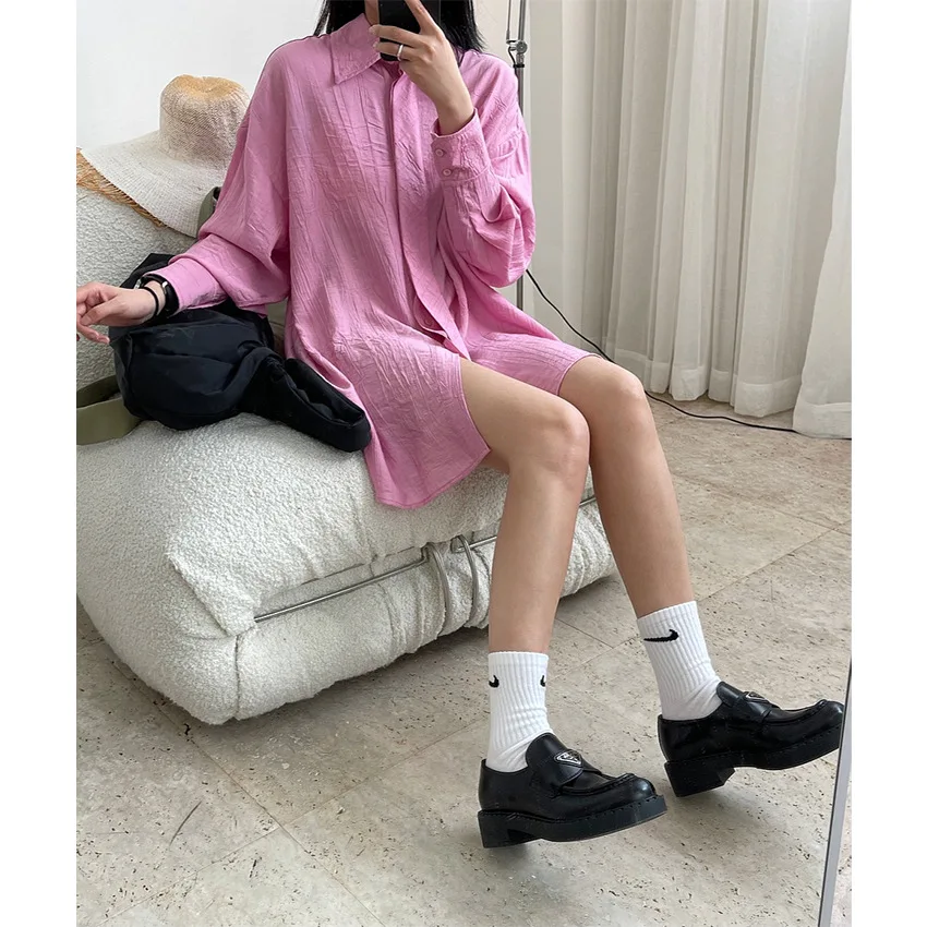 

Summer New Korean Ins Age Reducing Cool Fake Tie Design Shirt Dress Loose And Thin Skirt