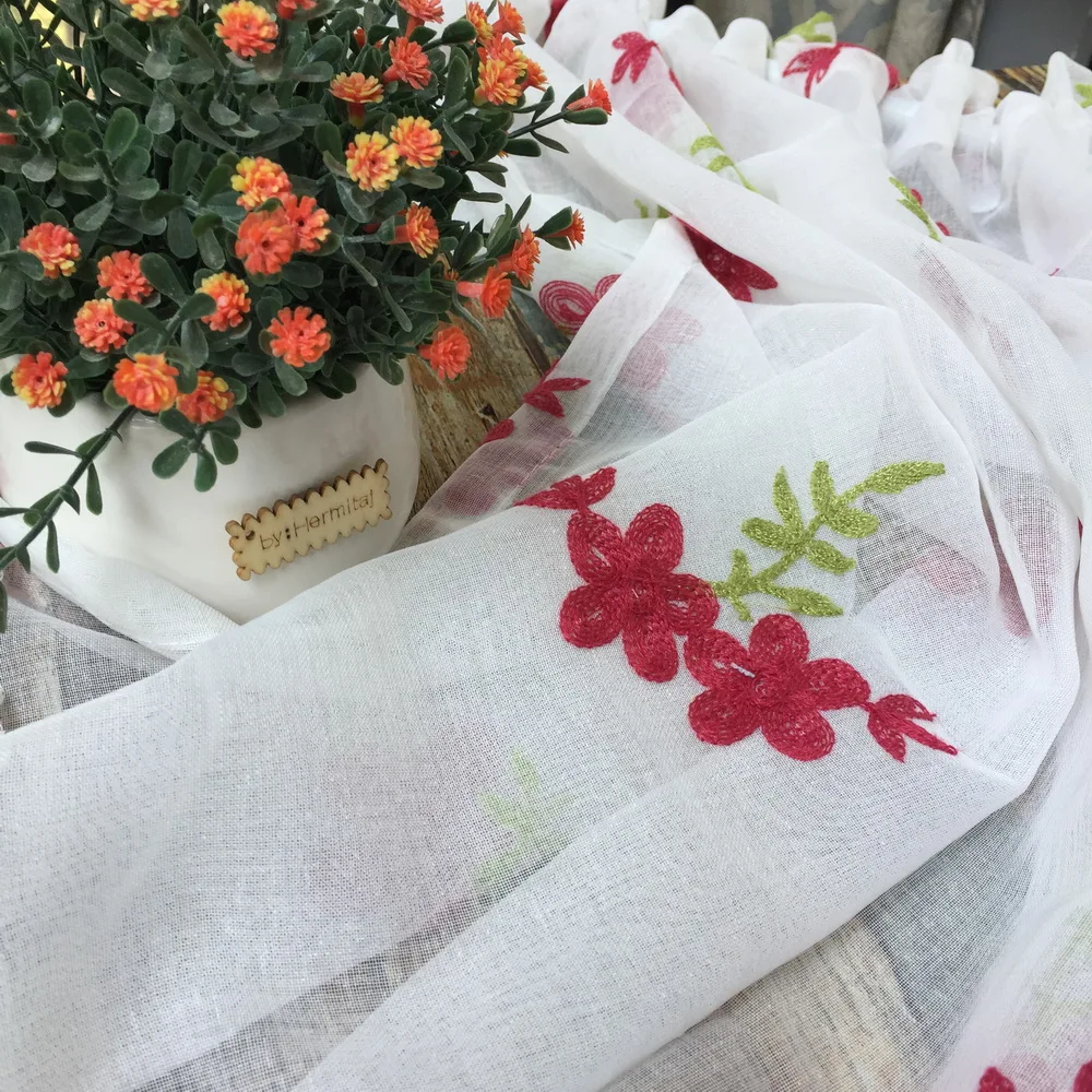 Кружевная занавеска для кухни красный цветочный тюлевой занавес эркера Короткая