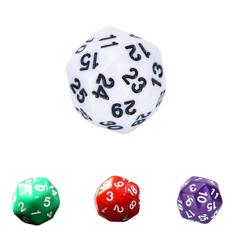 

High Quality 30 Sided Dice 4 Colors Red Green Purple White Plastic Cubes 1 PC