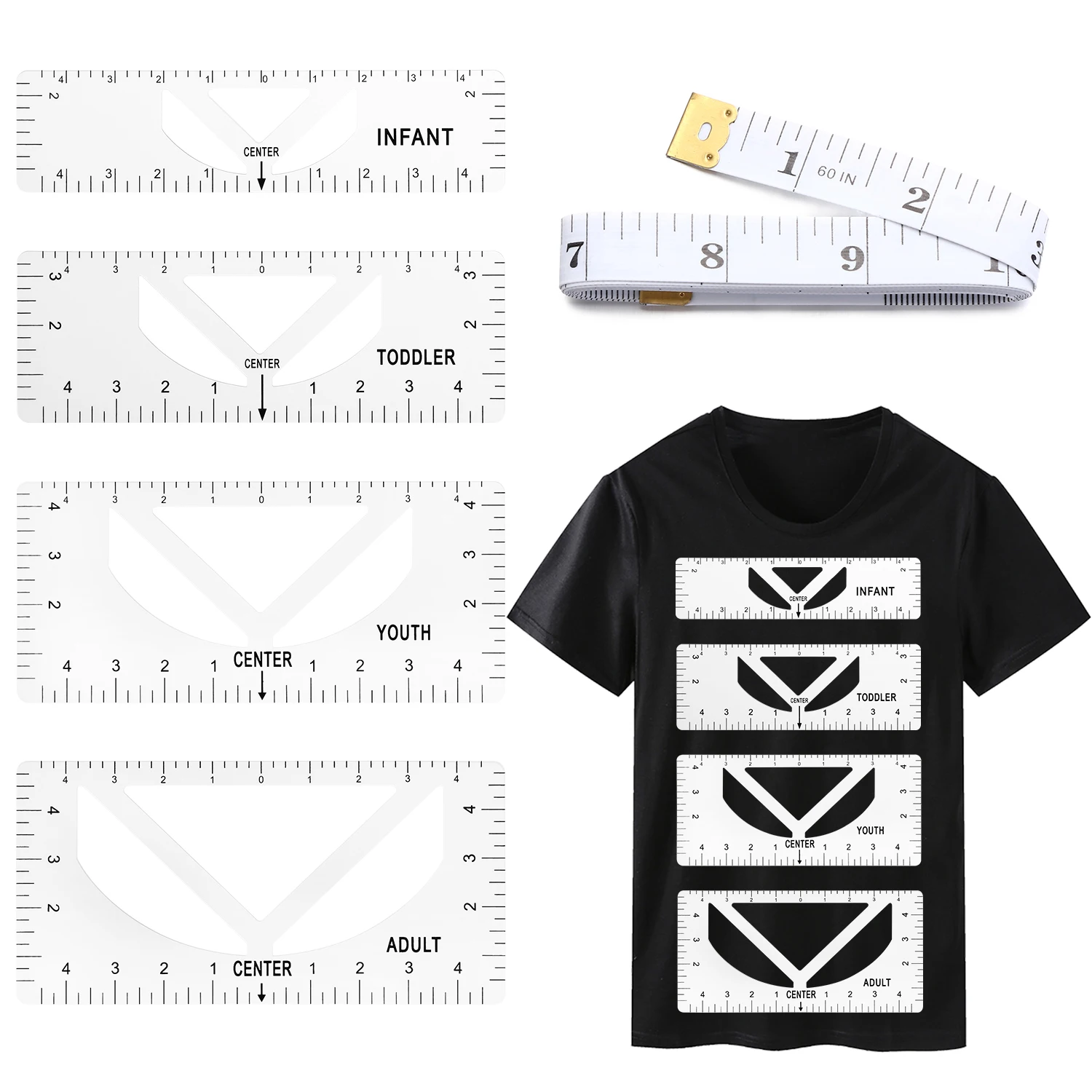 4 шт./компл. ПВХ Прозрачная Футболка направляющая линейка футболка выравнивание