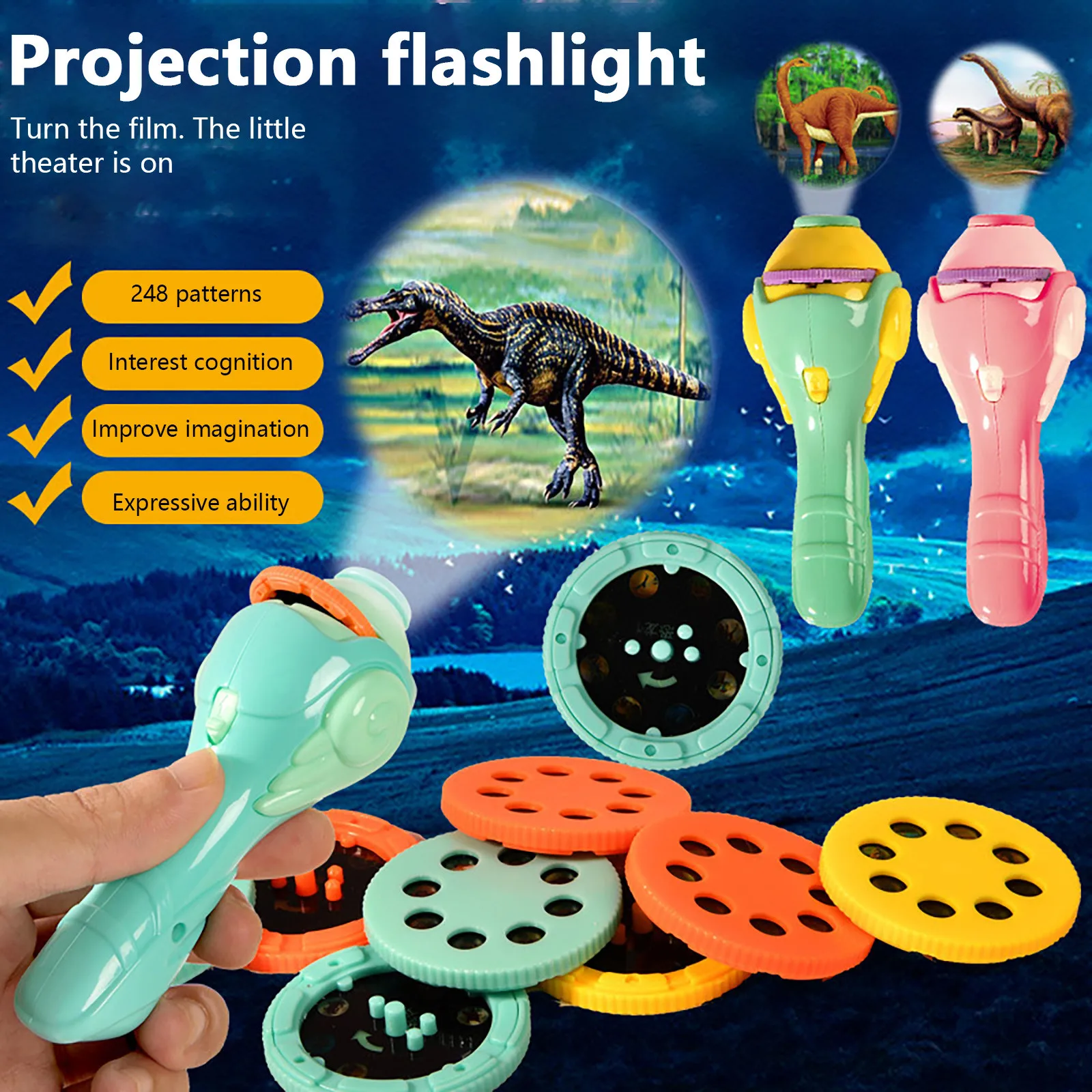 

Children's Projection Flashlight Luminous Toy Early Education Pattern Slide Show Picture Bedtime Story Projector Learning Toys