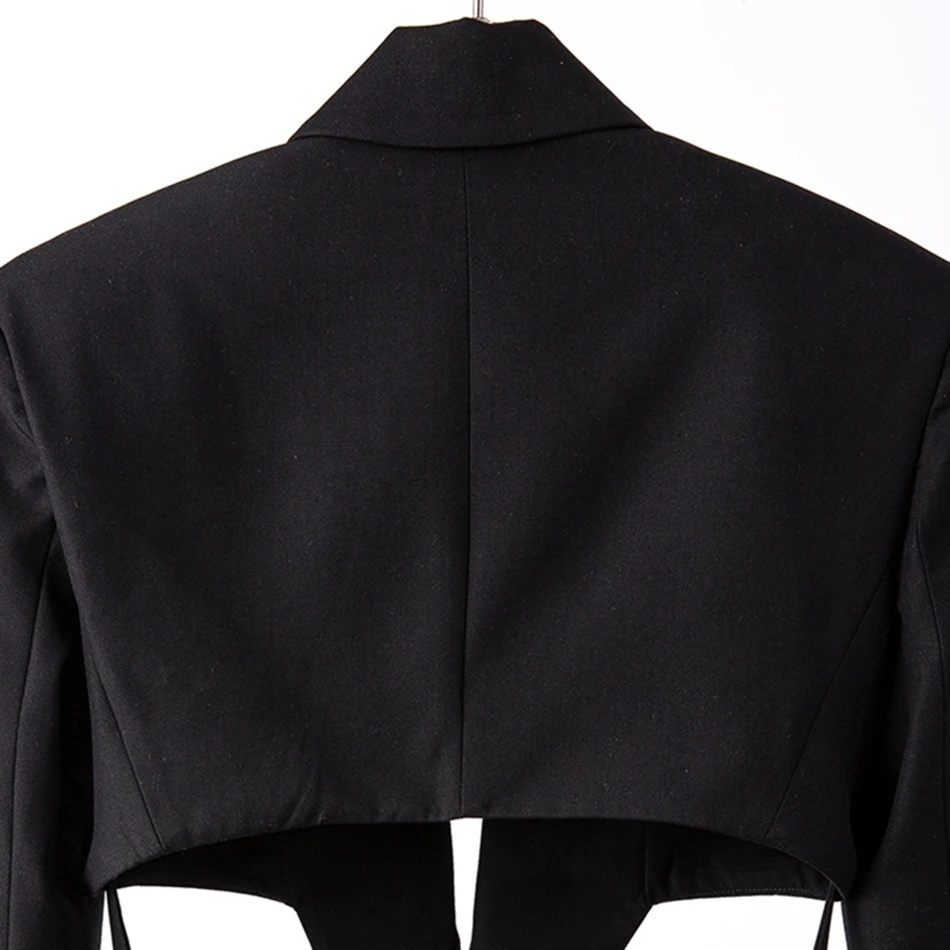 

High Quality Spring 2021 Elegant Women'S Fashion Black Suit Jacket Sexy Lapel Long Sleeve Hollow High Street Casual Suit Jacket
