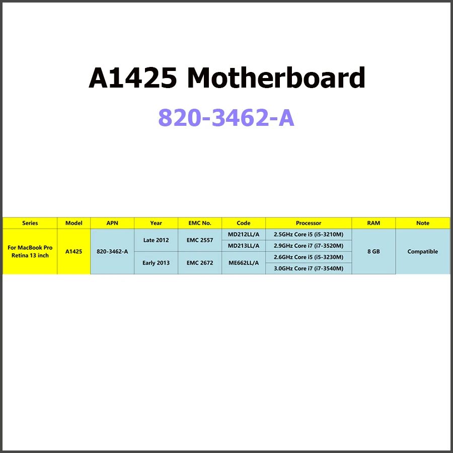 Протестированная оригинальная материнская плата A1425 820 3462 A для Macbook Pro Retina 13 &quotA1425