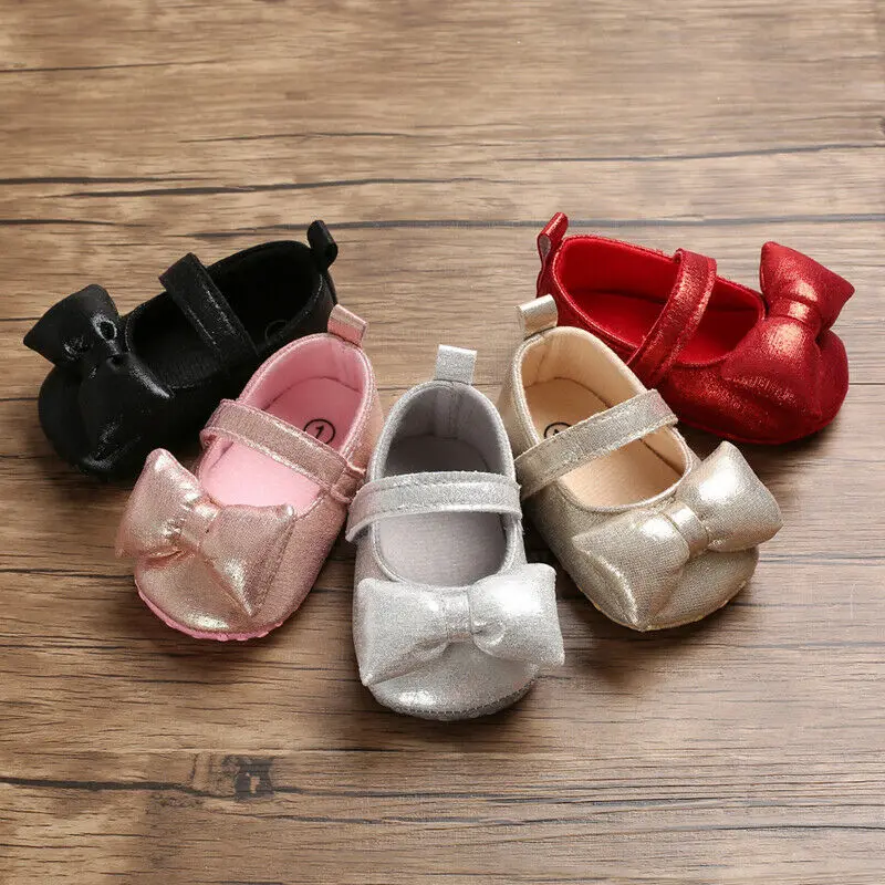 Мягкие кожаные мокасины с бантиком для новорожденных Нескользящие младенцев и