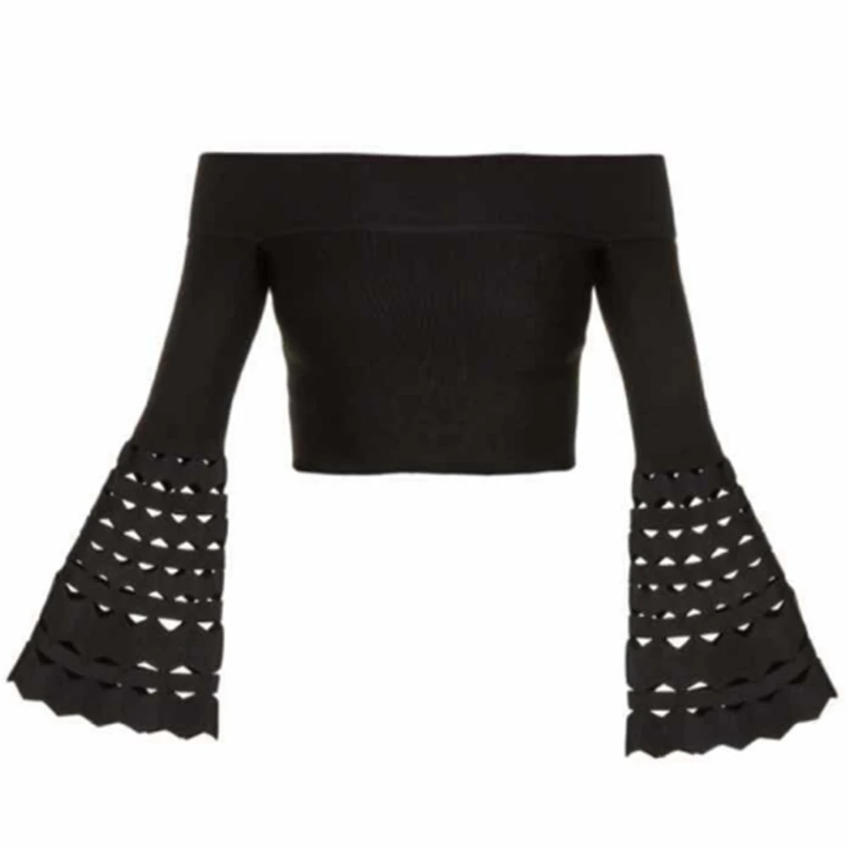 

Adyce 2021 New Summer Women Black Off Shoulder Long Sleeve Rayon Bandage Tops Sexy Hollow Out Club Out Wear Casual Shirts Tops