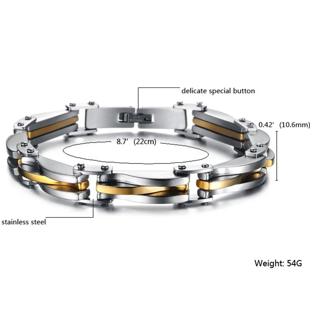 Золотой серебряный тон из нержавеющей стали Мужская цепь звено наручный браслет