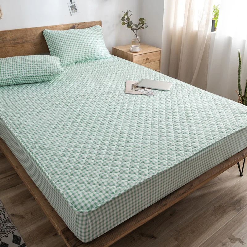 Наматрасник хлопковый в клетку протектор мягкого постельного белья эластичная