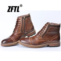 zftl new mens martins boots man causal boots genuine leather big size autumn winter warm man bullock ankle boots 047