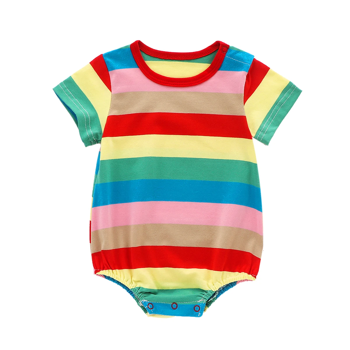

Newborn Baby Boy Girl 0-24M Short Sleeve Rainbow Stripe Romper Summer Fashion Romper for Kids Baby
