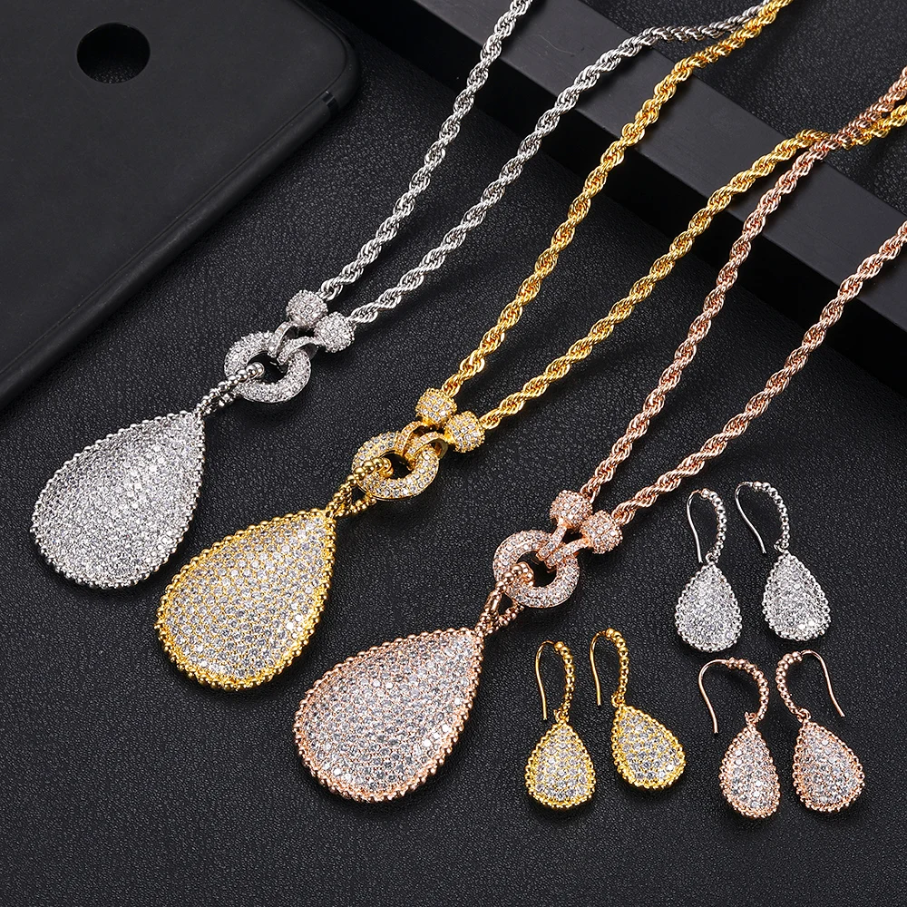 Janeklly тренд капли воды длинные висячие серьги для женщин полный с кубическим