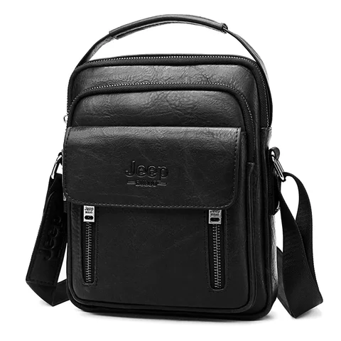 Мужская сумка через плечо JEEP BULUO, черная Повседневная сумка-мессенджер из спилит кожи, с двойной молнией, 2019