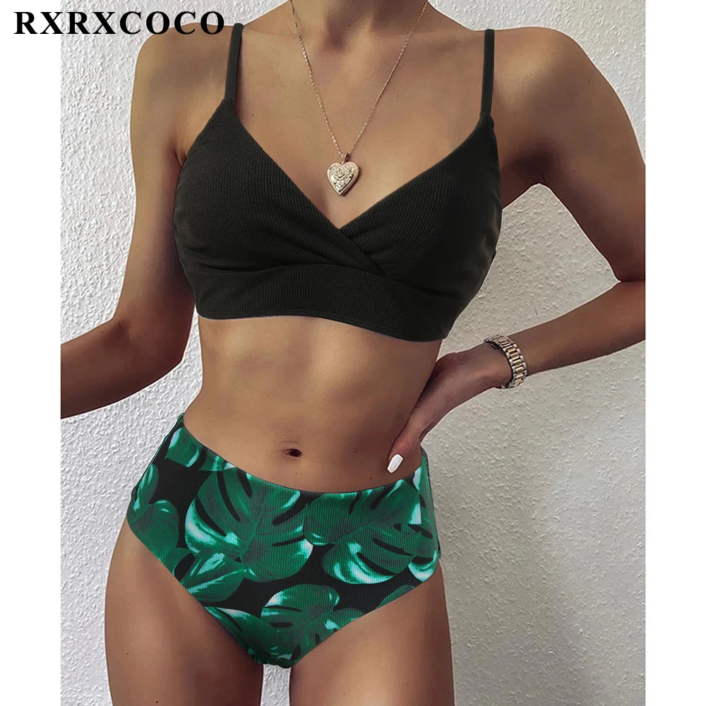 

Бандажное бикини RXRXCOCO, женский купальник, комплект бикини с высокой талией 2022, купальный костюм с пуш-ап, женская пляжная одежда
