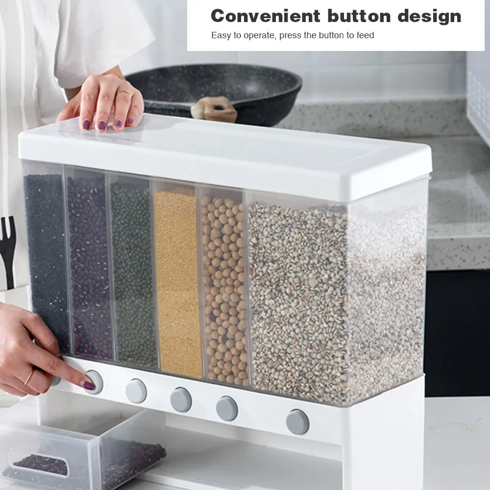 Proof Plastic Automatic Racks 6 Moisture Sealed Food Storage Box Wall Mounted Divided Rice And Cereal Dispenser 10KG For Kitchen | Дом и сад