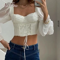 artsu mesh top white t shirt vintage long sleeve crop top streetwear autumn lace up backless sexy tee shirt femme women clothing