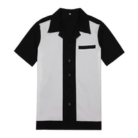 casual men dress shirts short sleeve retro bowling button down shirt patchwork mens shirts regular fit