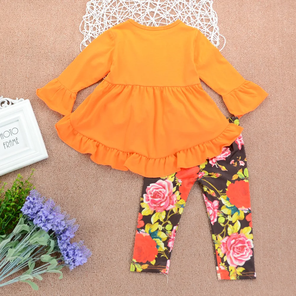 Осенние зимние наряды для маленьких девочек комплект одежды с цветочным
