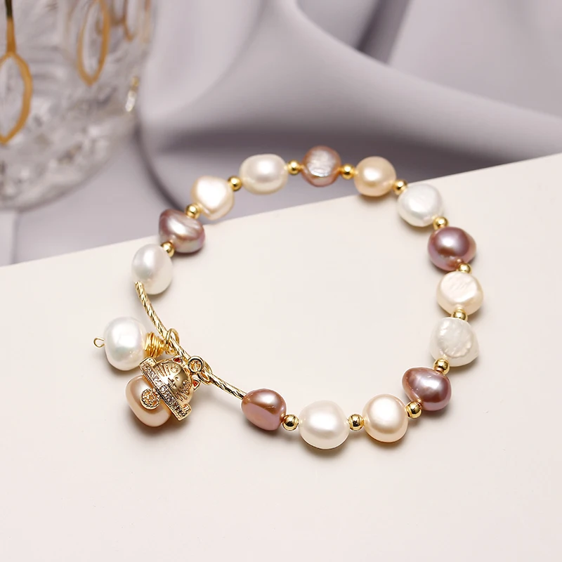 

Handmade 14K Gold Filled Sweet Cat Animal Baroque Natural Freshwater Pearl Ladies Bracelets Jewelry For Women Birthday Gift