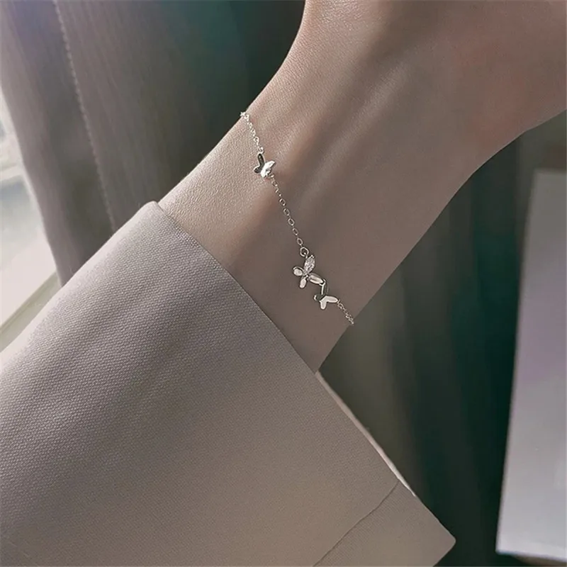 

925 Sterling Silver Shiny Butterfly Bracelet For Women Girls Party Jewelry Pulseras Mujer sl190