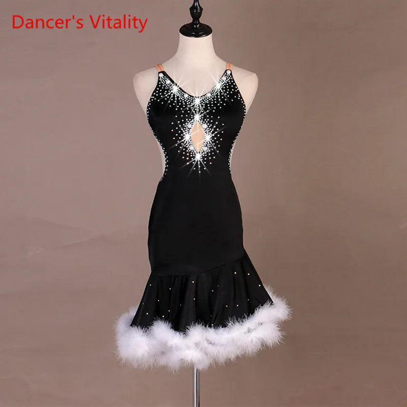 White Feather Latin Dance Dress For Women Of High Class Custom-Made Brilliant Rhinestones Stage Ballroom Costumes | Тематическая