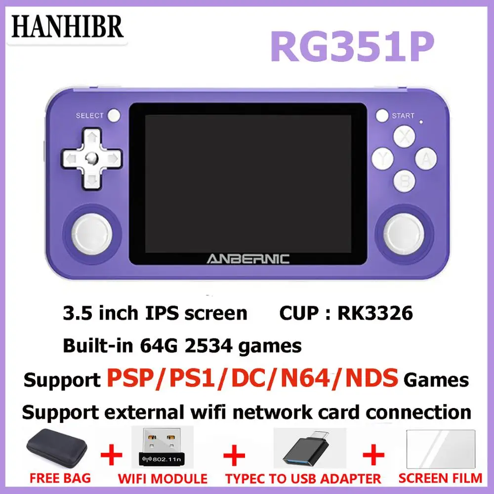 Новая консоль для ретро игр RG351P ANBERNIC RK3326 операционная система Linux PC Shell PS1 игровая