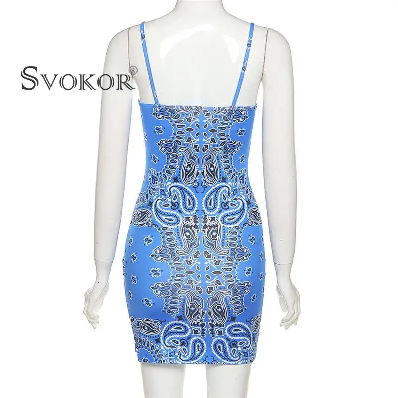 

SVOKOR Fashion Print Mini Dress Halter Neck Sleeveless Backless Dresses Skinny Club Party Bodycon Streetwear Women Summer
