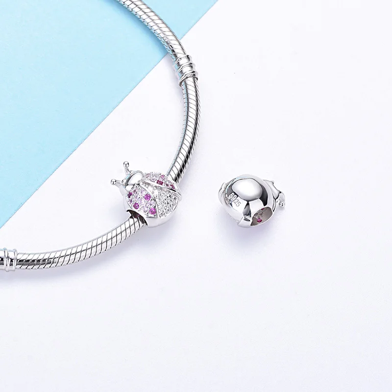 StrollGirl 925 пробы серебряные милые животные бусины «божья коровка» с красочным CZ Шарм Подходит Pandora браслет для женщин ювелирные изделия подарок