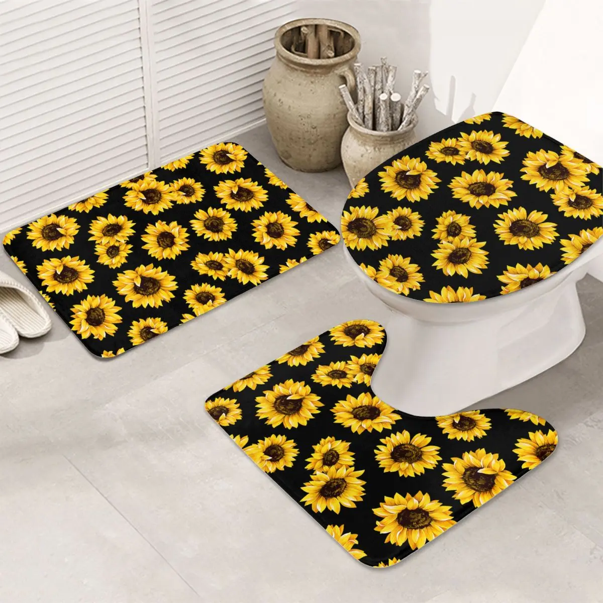 

Sunflower Foot Pad Non-slip Absorbent Door Soft Bathr Rug Carpet 3D Embossed Bathroom Bath Set Toilet Flannel Shower Floor Mats