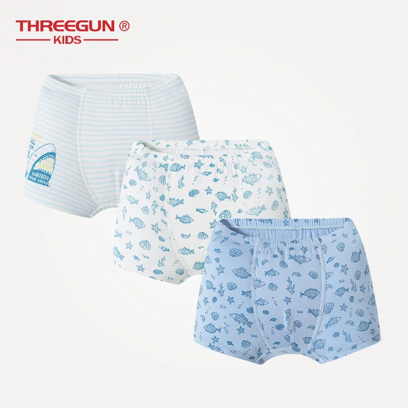 

THREEGUN Kids Boys Underwear Children Modal Spandex Panties Teenager Boxer Briefs 3pcs/Lot