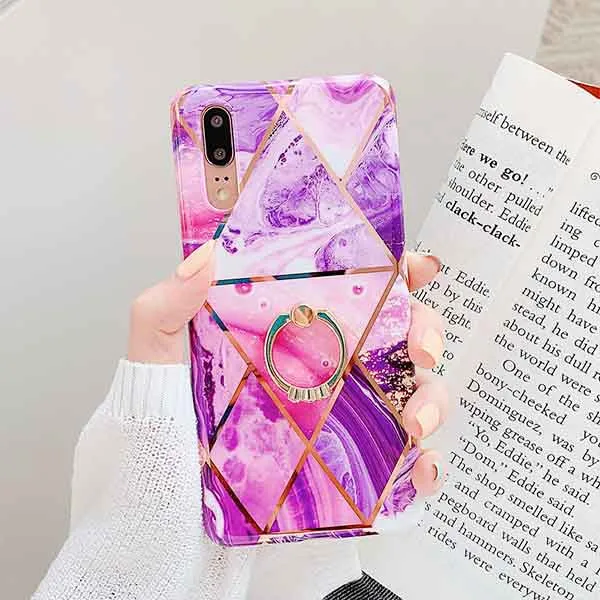 d SUYACS гальванический геометрический мраморный чехол для телефона для huawei P20 P30 Pro mate 30 20 Lite кольцо подставка мягкий IMD чехол для телефона - Цвет: d