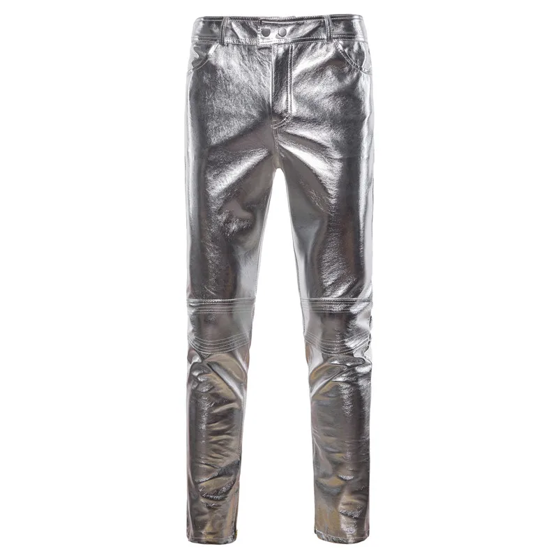 Модные обтягивающие кожаные штаны Мужская брендовая футболка фасона Slim Fit