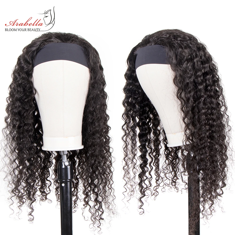 

Brazilian Deep Wave Human Hair Wigs With Headband Remy Hair Full Machine Made Wig For Women Arabella Hair Glueless Wig