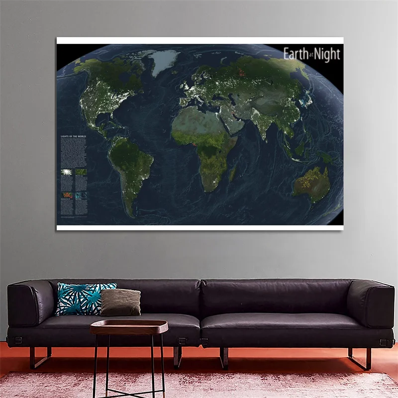 

World Map Sticker Earth At Night Map of The World 150*100cm Non-woven Poster and Print Wallpaper for Home Office School Supplies