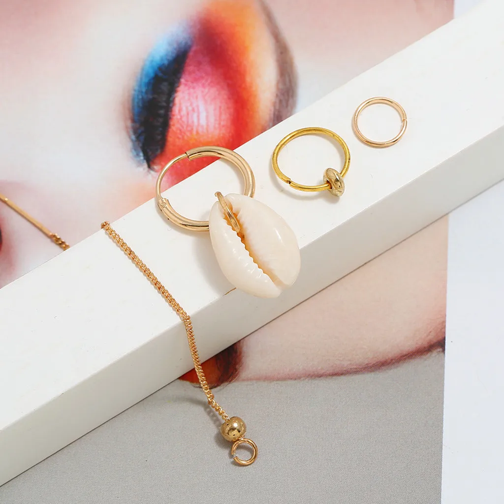 Женские корейские серьги кольца сережки в виде ракушек Летний стиль простой