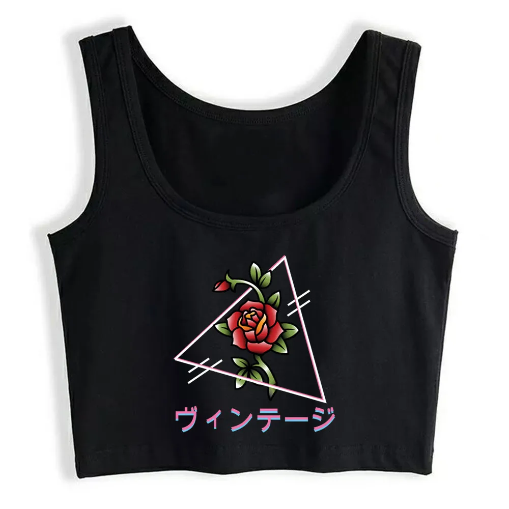 

Crop Top Women Vaporwave Rose Vintage Aesthetic Japanese Style Harajuku Tank Top Women Cotton Women Clothes