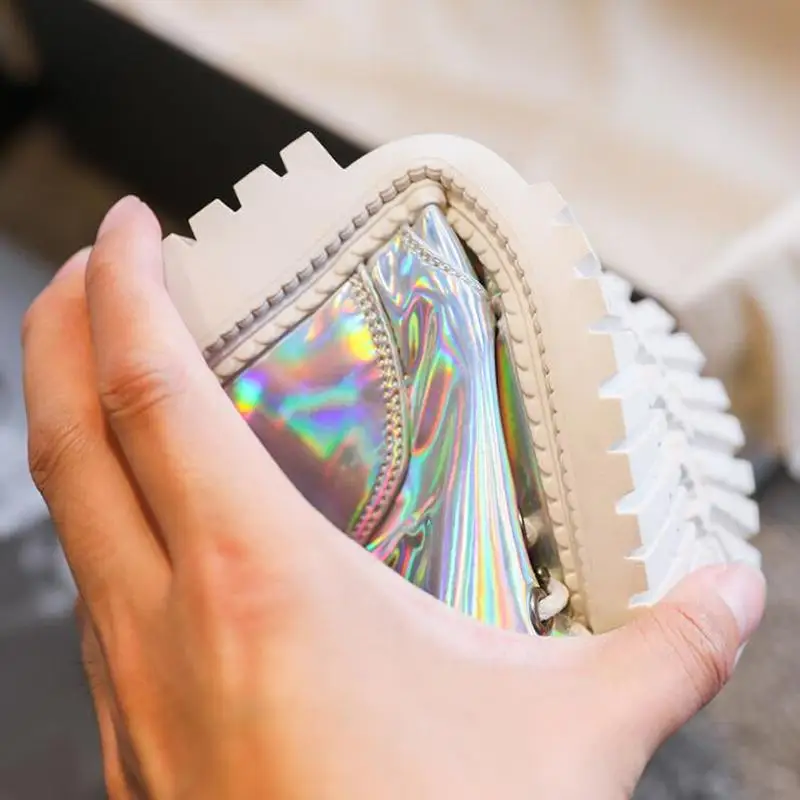 

Christmas Gifts New Fashion Girl Wings Boots Silver Princess Shoes with butterfly wings Autumn Fashion Girls Mirror Martin Boots