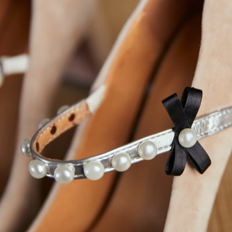 

Elegant Ladies Party Dance Shoes High Heels 2021 New Leather Suede Square Toe Block Heels Pearls Shallow Women Pumps Big Size 42