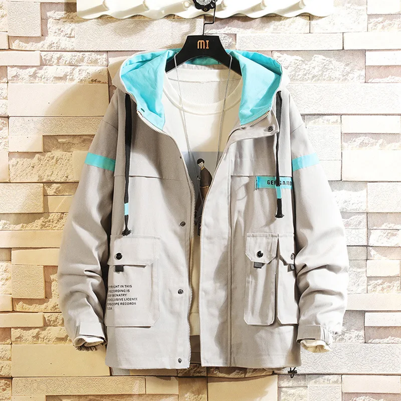 

2021 Autumn Winter New Men's Hooded Jacket Japanese Loose Printing Large Size Casual Men Fat Tooling Outdoor Warm Cotton Jacket
