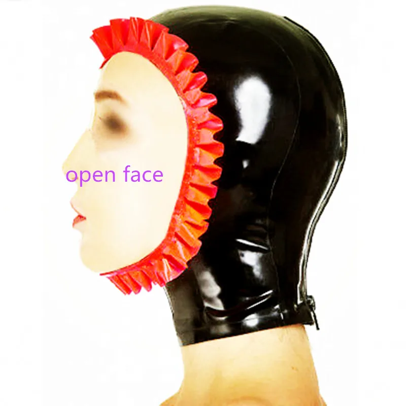 

open face Latex hood mask edgefold - Smooth Total Rubber Enclosure Fetish Submissive cosplay party masks