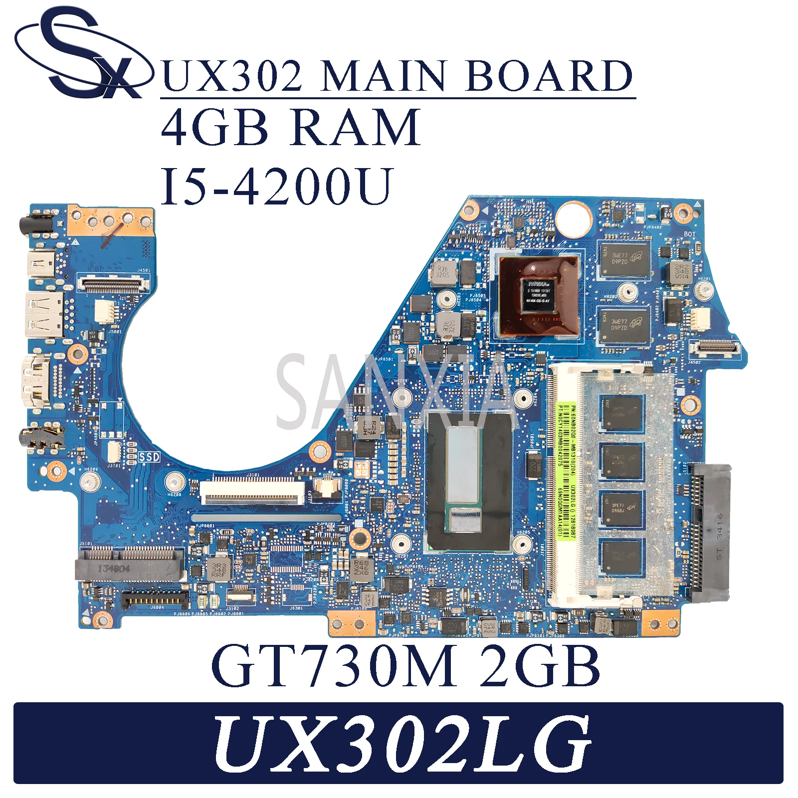 

KEFU UX302 материнская плата для ноутбука ASUS UX302LG UX302L оригинальная материнская плата 4GB-RAM I5-4200U GT730M-2G