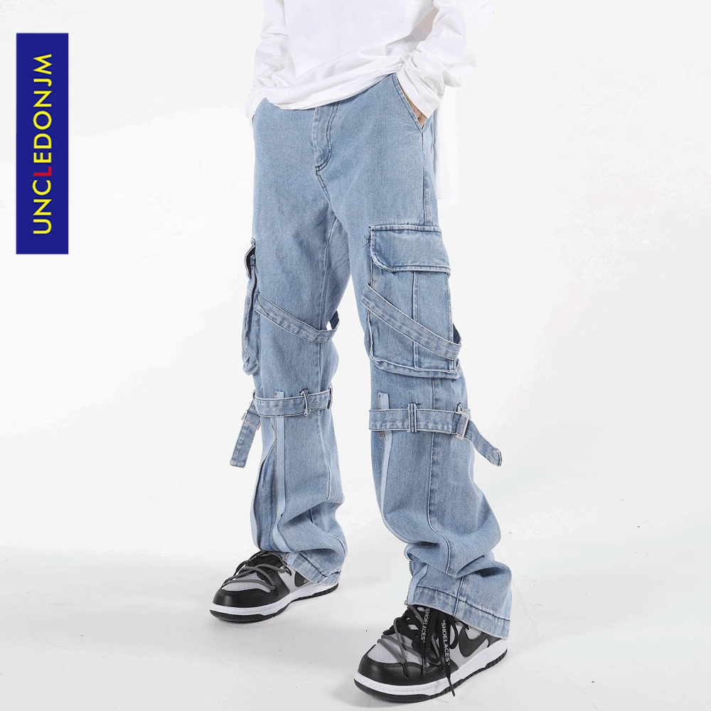 

UNCLEDONJM stacked jeans High Street hip hop jeans designer pants patchwork jeans baggy jeans Distressed denim jeans