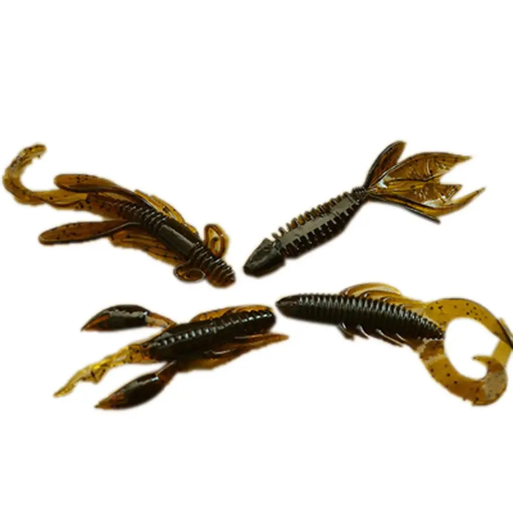 elenxs 4pcs Soft Fish Bionic Baits Silicone Maggot Shrimp Fish Baits Lures 4 Colors