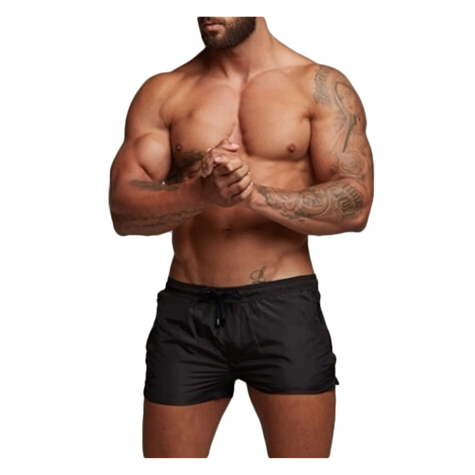 

Beach Pure Color Shorts Mens Gym Fitness Slim Short Pants Drawstring Quick Dry Swimming Trunks All-match Streetwear Trouser A40