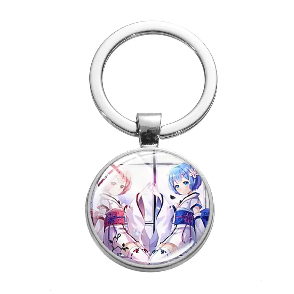 SONGDA Re Zero Starting Life in Another World Keychain Ram Rem Emilia Cartoon Pattern Handmade Glass Gem Key Chain Fans Souvenir | Украшения