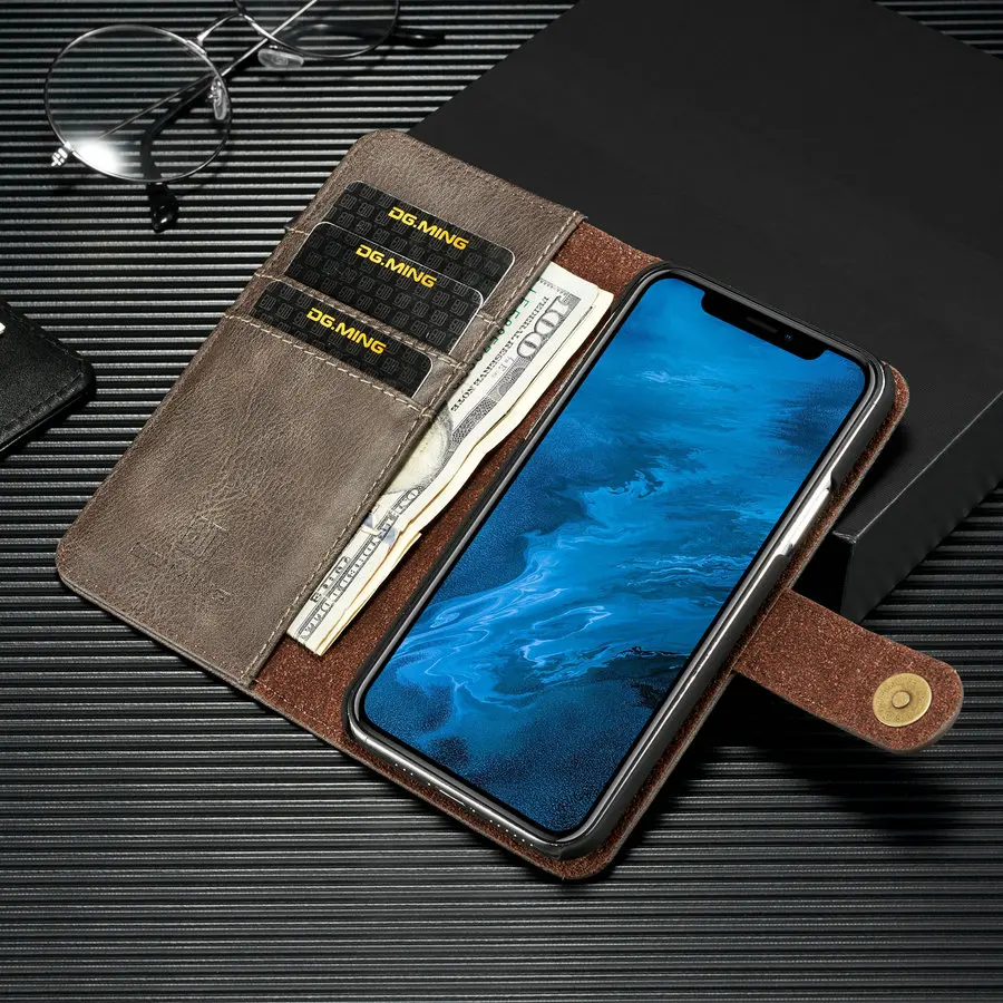 Магнитный чехол бумажник DG.MING в стиле ретро 2 1 для iPhone 11 Pro роскошный Съемный