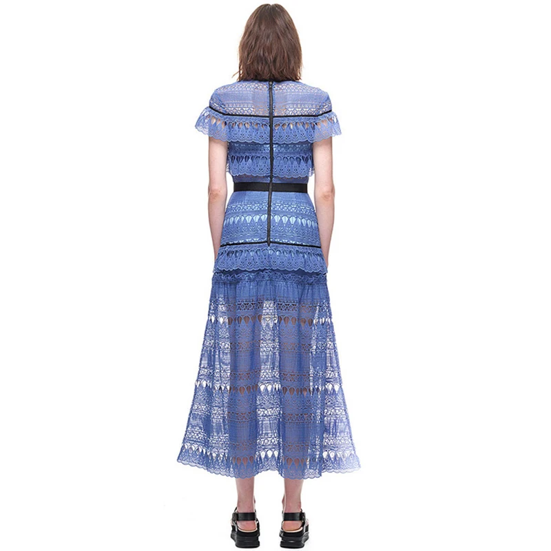 Женское кружевное платье-Автопортрет длинное ажурное платье составного кроя с